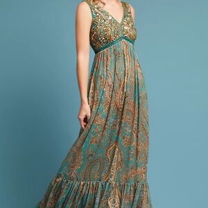 Anthropologie Ranna Gill Beaded Paisley Maxi Dress